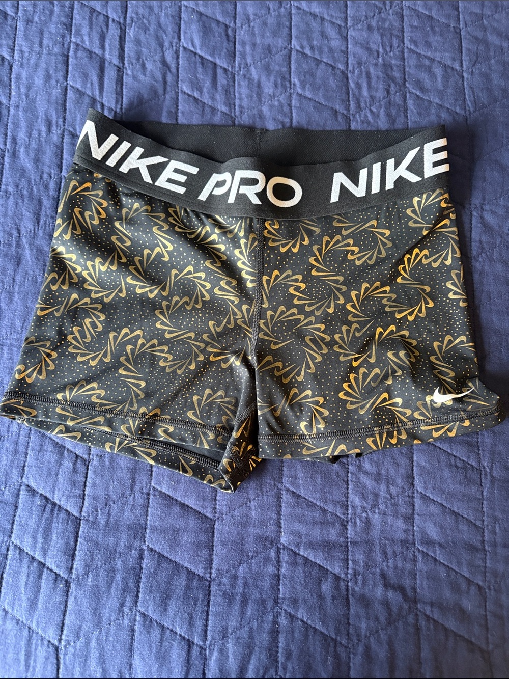 Nike Pro Black Spandex Shorts with Gold Floral Print